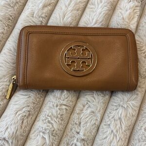 Tory Burch Tan Leather Zip Wallet